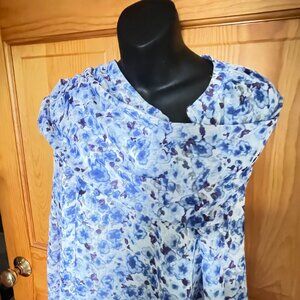 Long Sleeve Blue Flowered Blouse